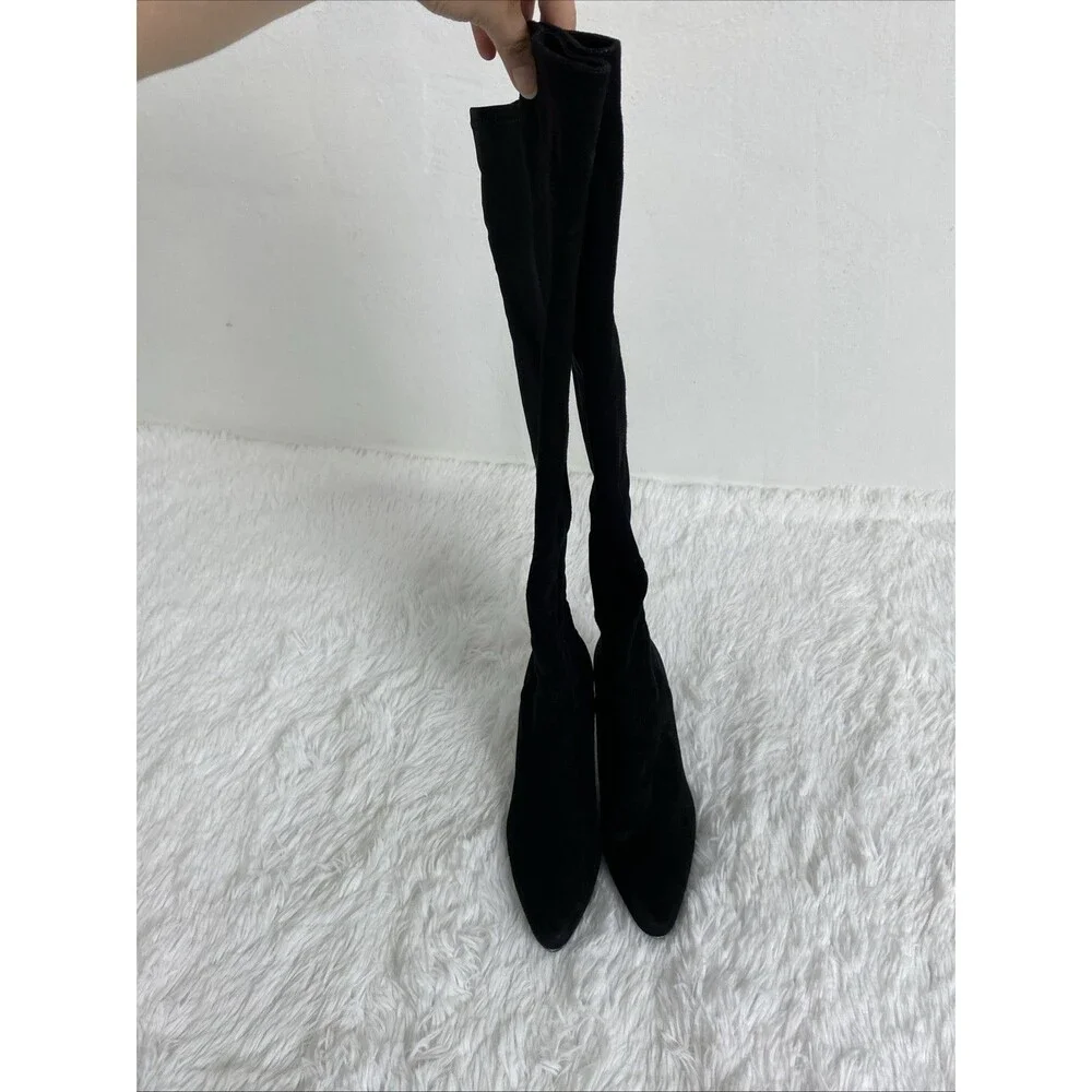 Stuart Weitzman Womens Suede Over The Knee Boots Size 36 Pull On Black Heeled